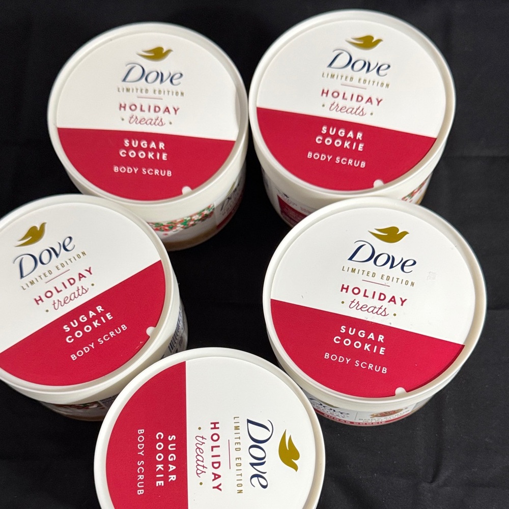 5 of Dove Holiday Treats Sugar Cookie Body Scrubs Limited Edition